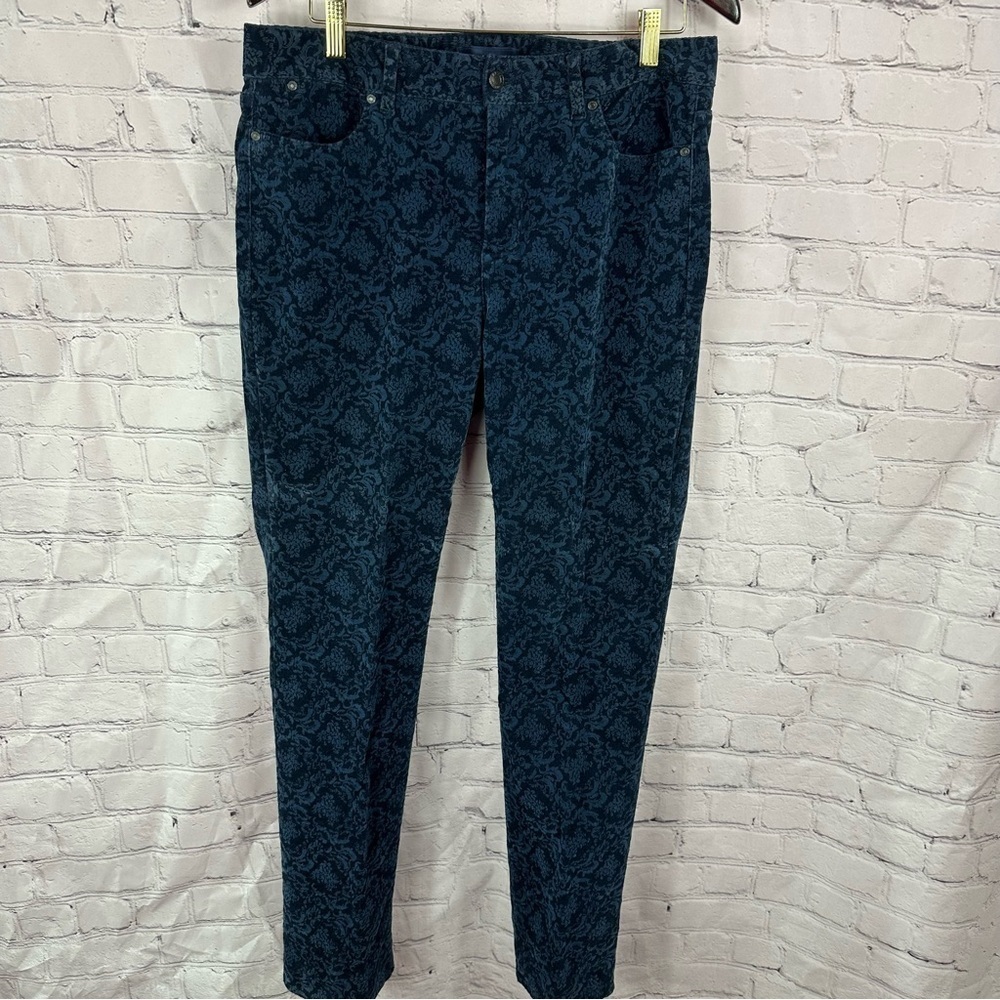 talbots navy blue heritage corduroy jeans with crushed baroque pattern sz 12